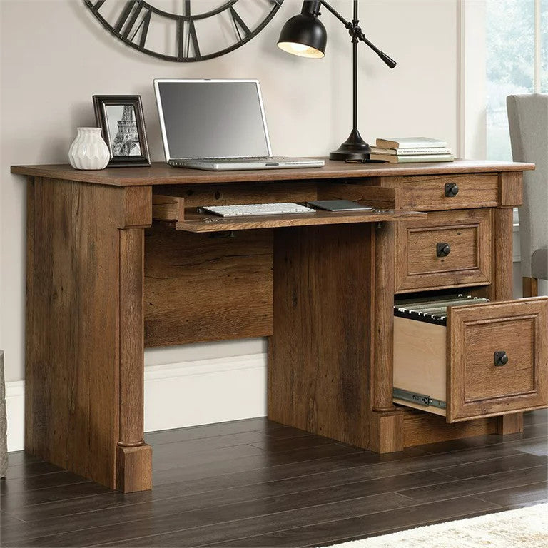 Large Desk, Flip Down Keyboard Tray & Full Extension File Drawer, Vintage Oak