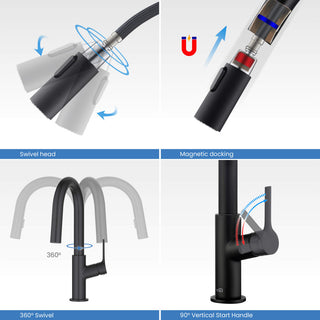 Fusion Single Handle Pull Down Kitchen & Bar Sink Faucet, Matte Black