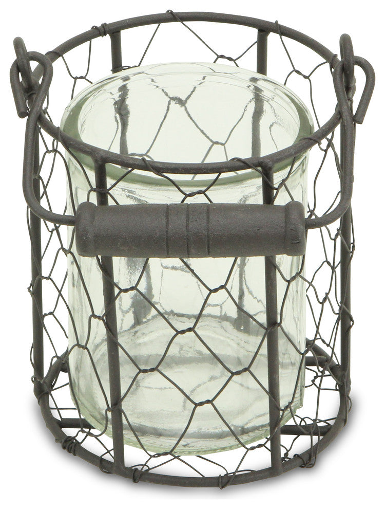 Glidden Basket With Glass Jar, Brown, Small