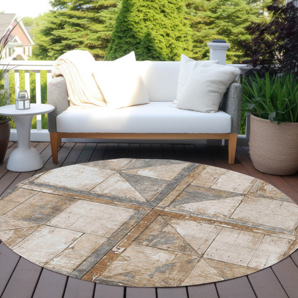 Machine Washable Indoor/Outdoor Chantille ACN1875 Copper 8' x 8' Round Rug