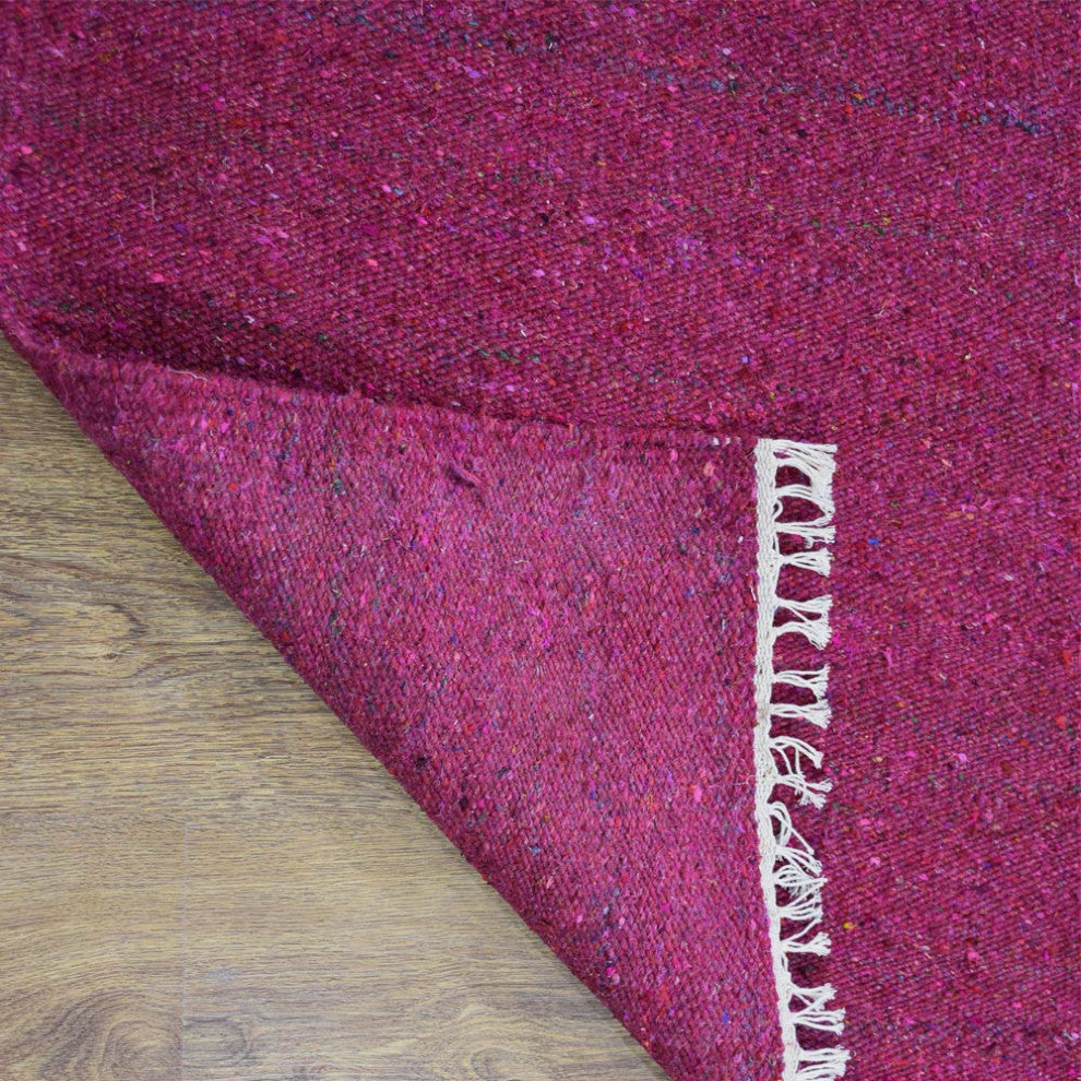 HAND WOVEN FLAT WEAVE KILIM COTTON & POLYESTER AREA RUGS -Rectangle,Pink,Solid, [Runner] 2'6''x10'
