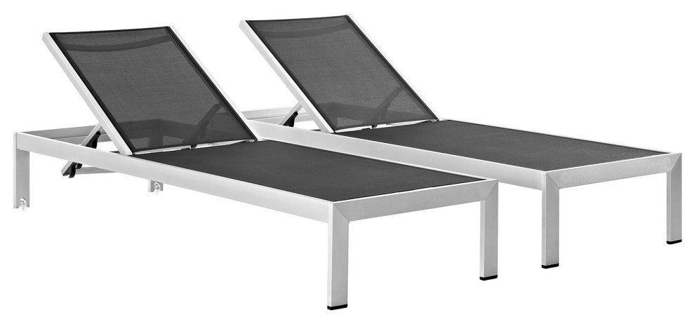 Shore Chaise Outdoor Patio Aluminum Set of 2, Silver Black