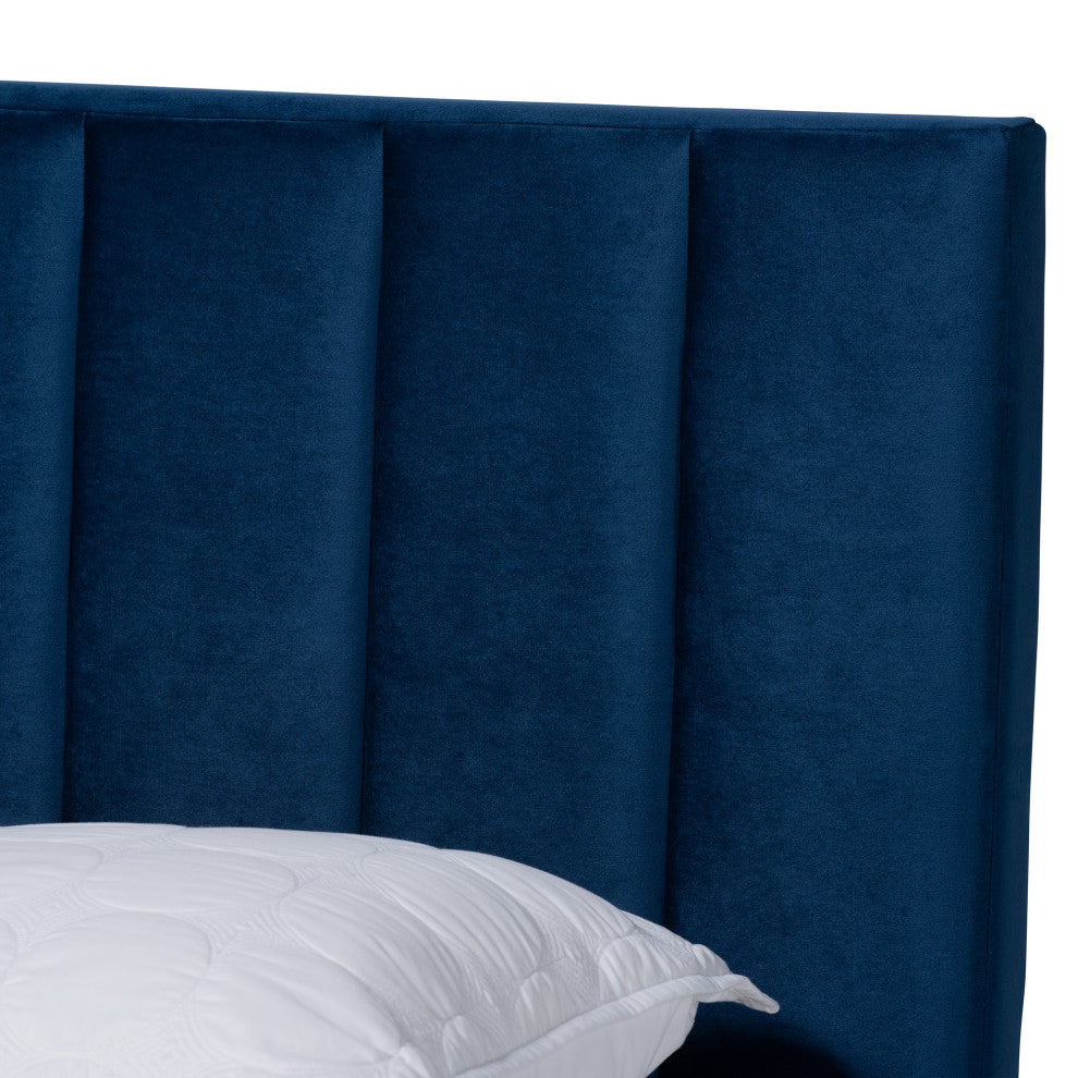 Paige Glam Navy Velvet Bed, Full
