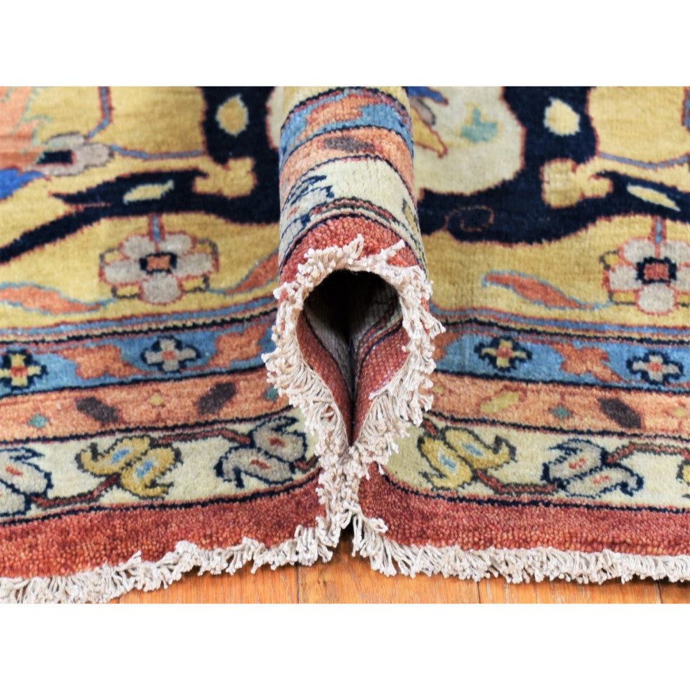 Red Antique Heriz Re-Creation Hand Knotted Pure Wool Oversized Rug, 2'0"x14'10"