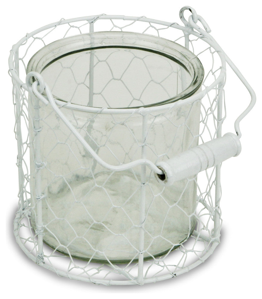 Glidden Wire Basket With Glass Jar, White, Large