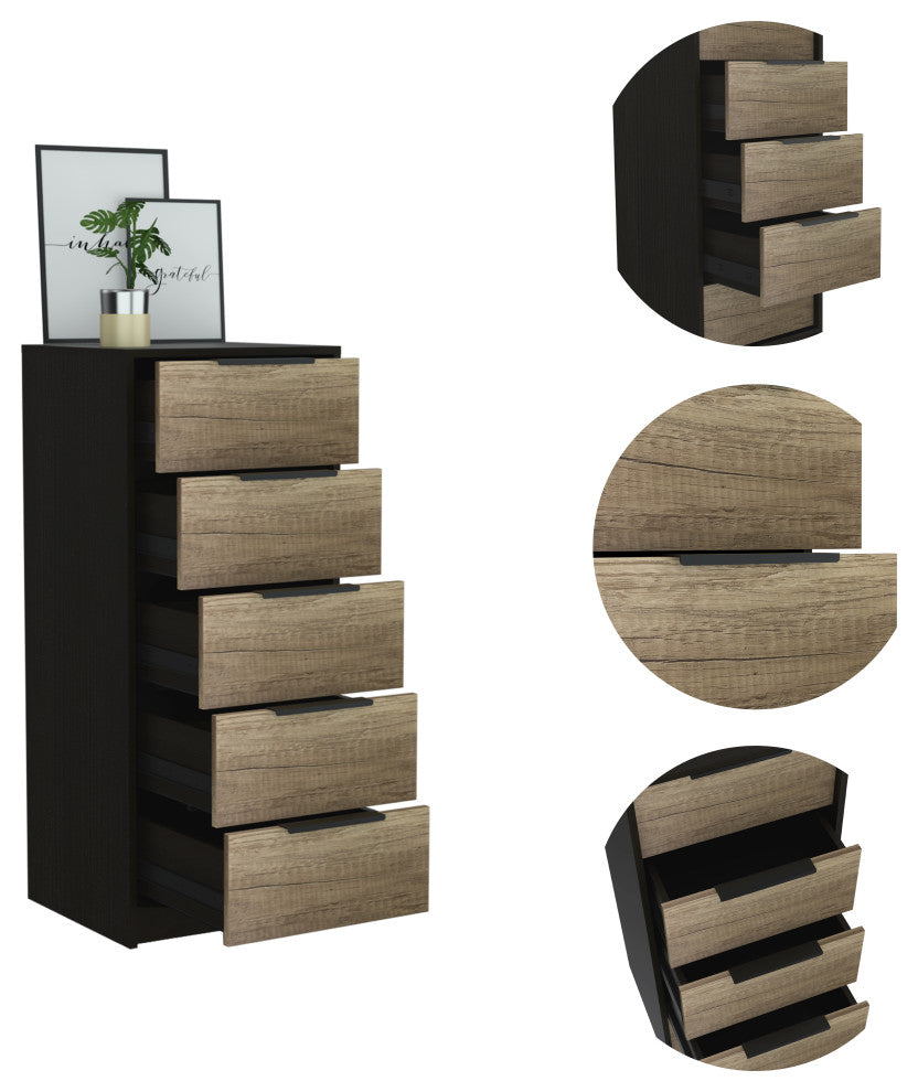 Egeo 5 Drawer Dresser, Black Wengue / Pine