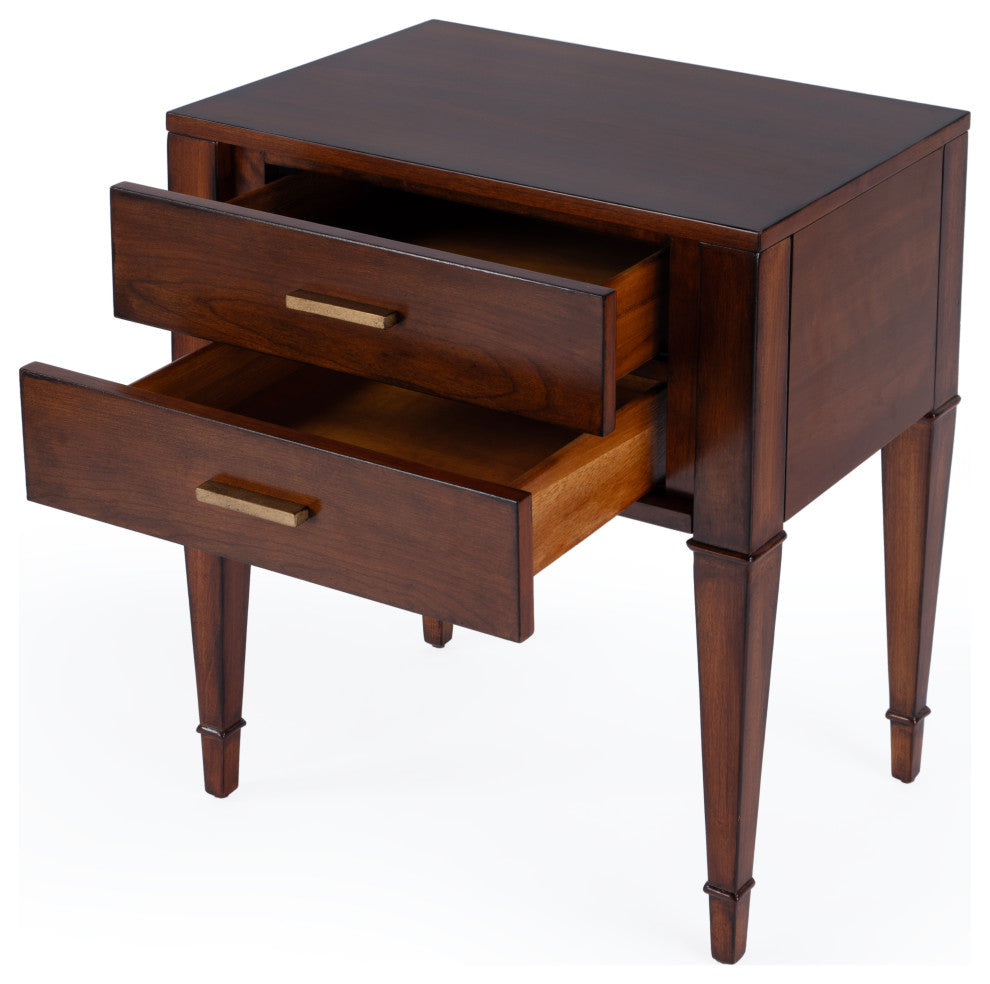 Kai 2 Drawer Burl Wood End Table, Antique Cherry