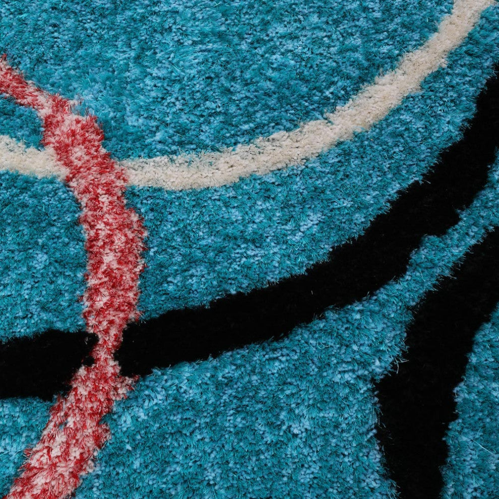 Hand Tufted Shag Polyester Area Rug Geometric Turquoise K00021, [Rectangle] 6'x9'