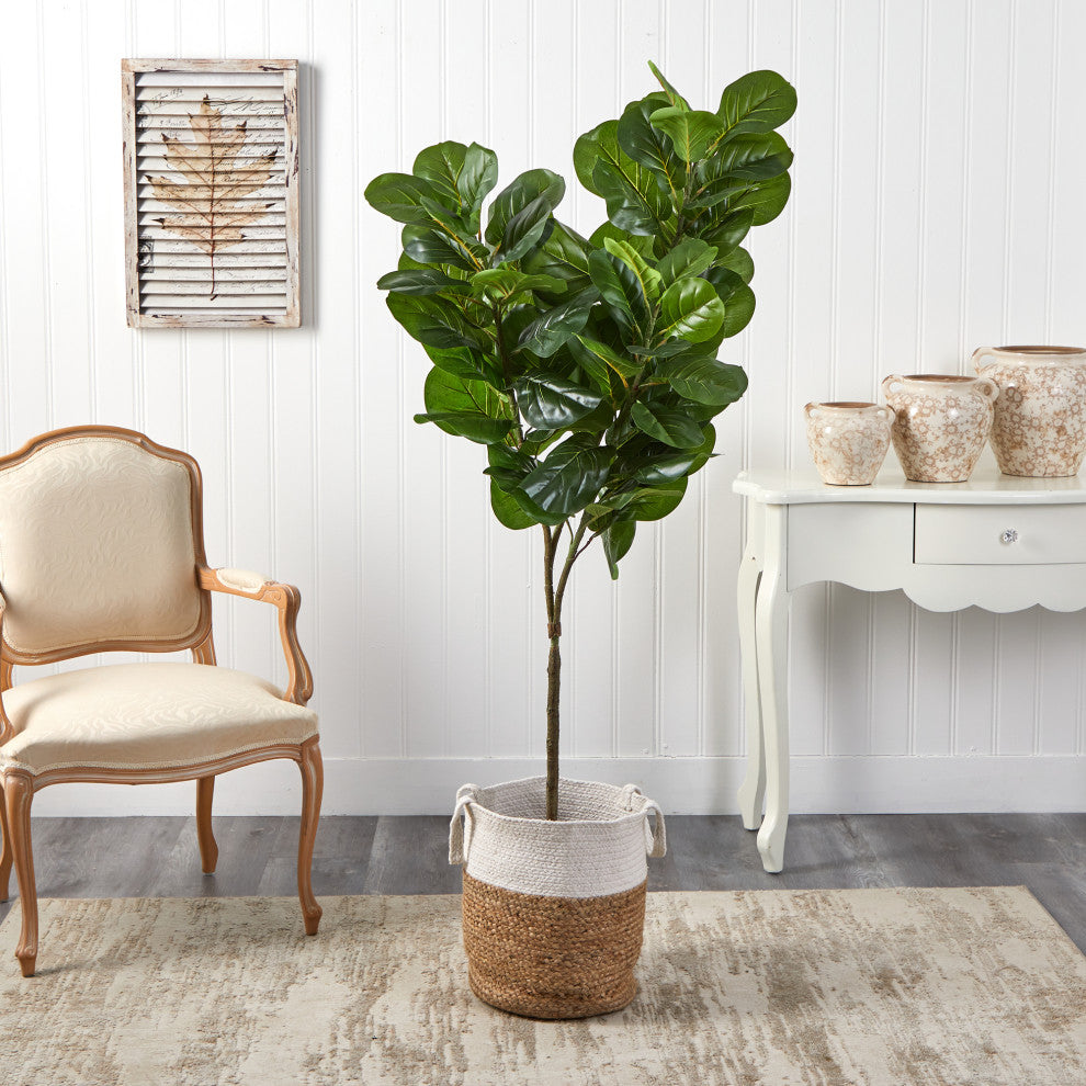 6' Fiddle Leaf Fig Artificial Tree, Handmade Natural Jute and Cotton Planter