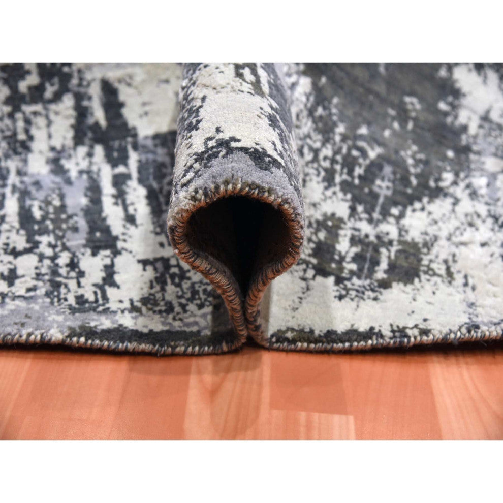 Charcoal Gray Wool and Silk Denser Weave Hand Knotted Round Rug, 8'2"x8'2"