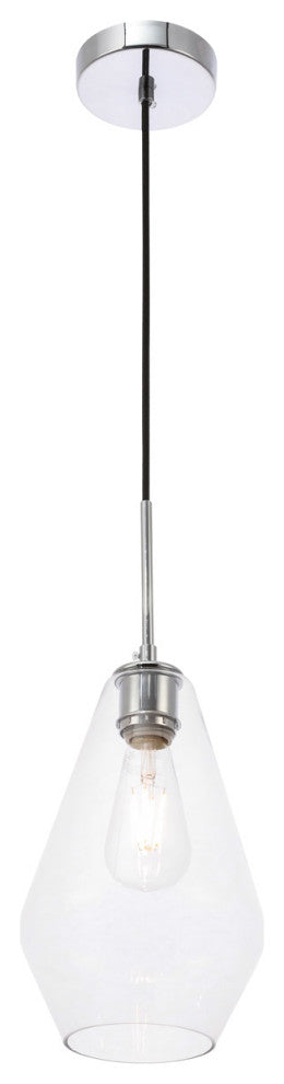 Living District Gene 1-Light Mid-Century Metal Pendant in Chrome and Clear