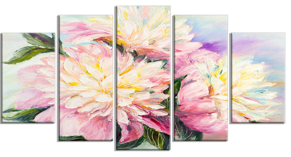 "Blooming Pink Peonies" Canvas Print, 5-Panels, 60"x32"