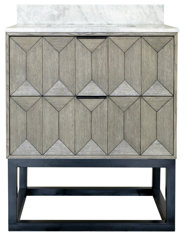 Henley 30" Bathroom Vanity, Gray Oak, Top: Carrara Marble