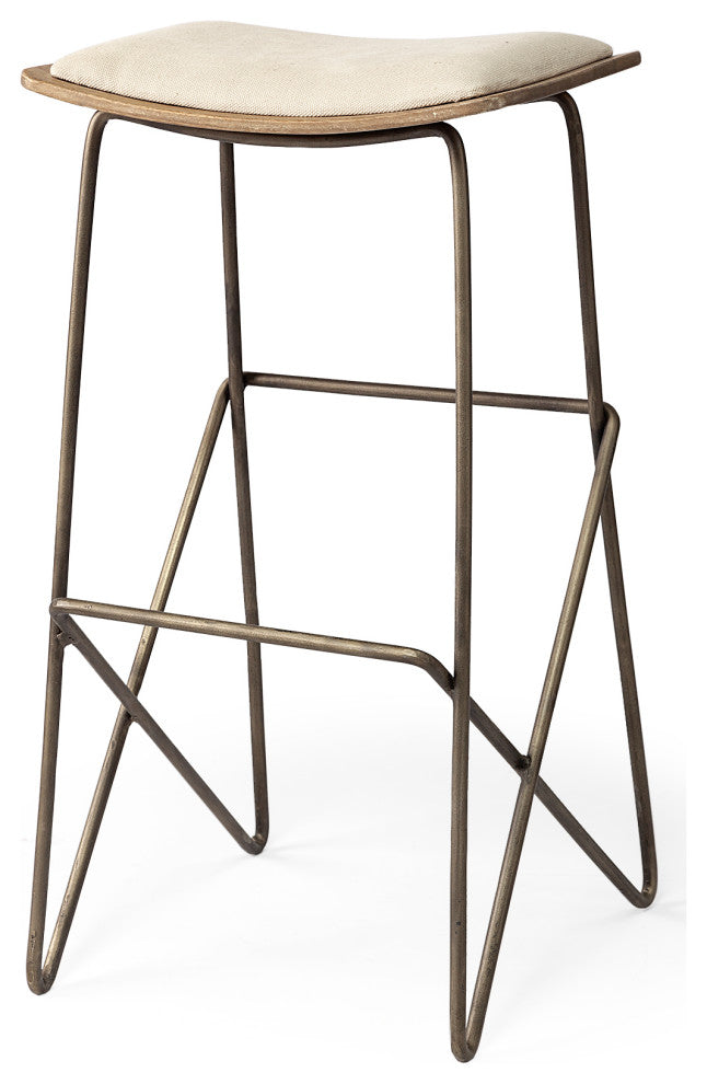 Katniss Cream Fabric Seat with Gold Metal Frame Bar Stool