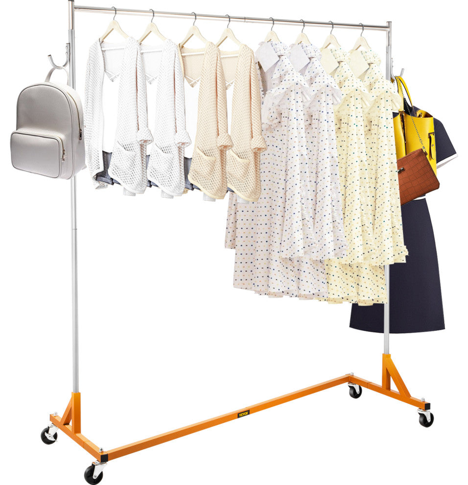 Z Rack Adjustable Height Rolling Garment Rack, Orange, 23.62x64.96x70.87 in