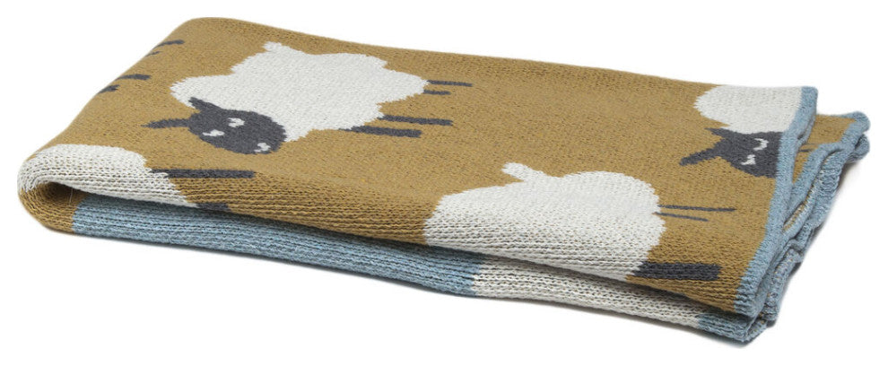 In2green Baby Sheep Little Eco Throw, Blue Pond/Straw