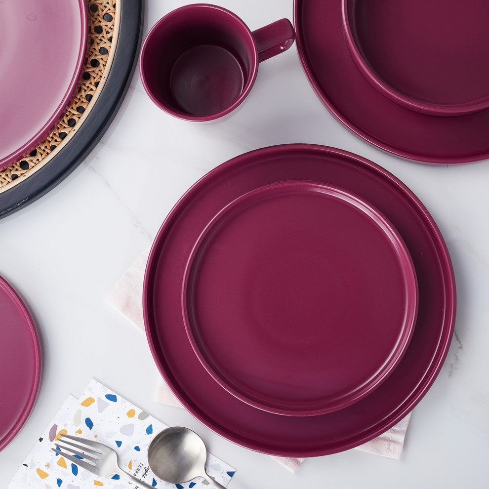 Stone Lain Cleo Stoneware 16 Piece Dinnerware Set, Magenta
