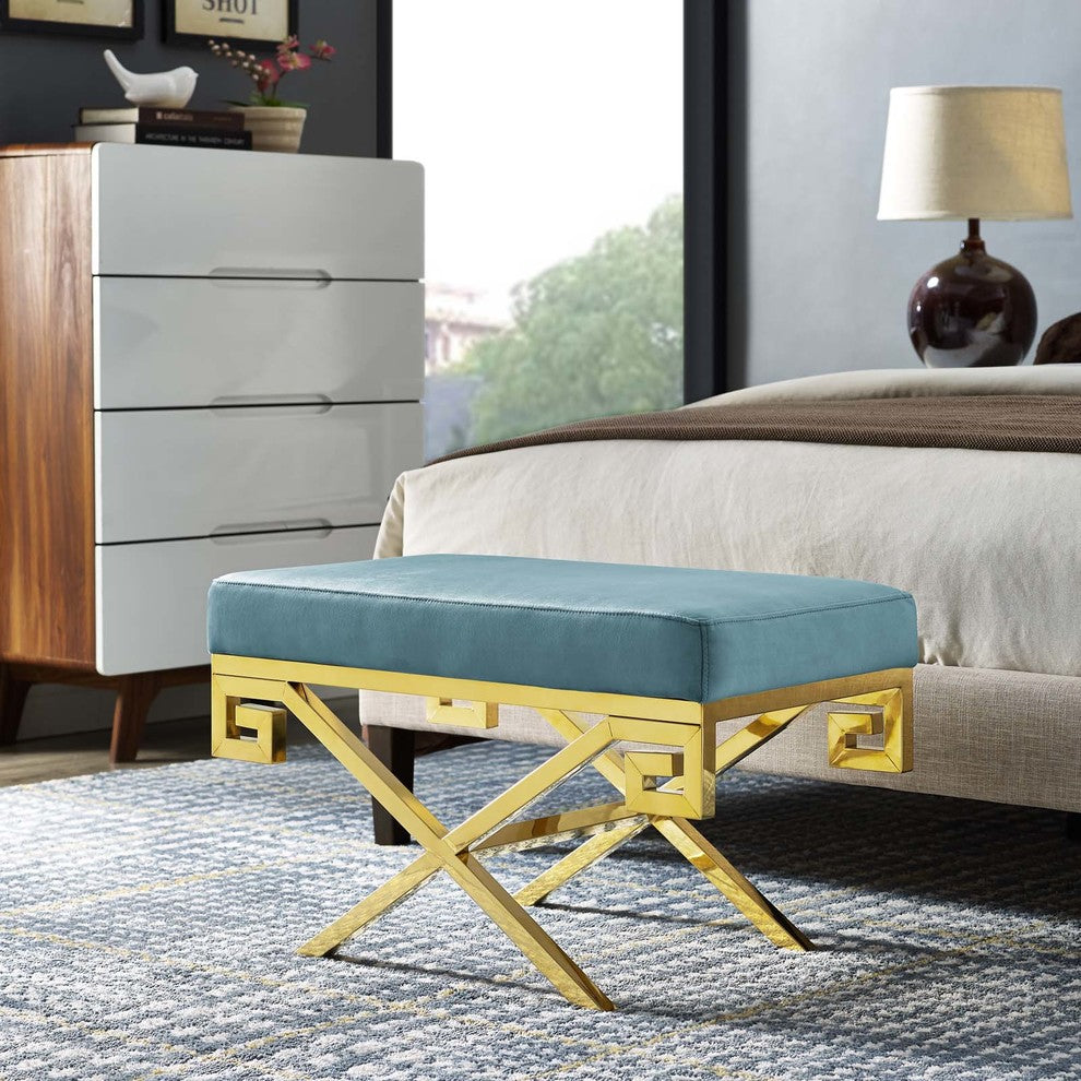 Sea Blue Rove Velvet Performance Velvet Bench