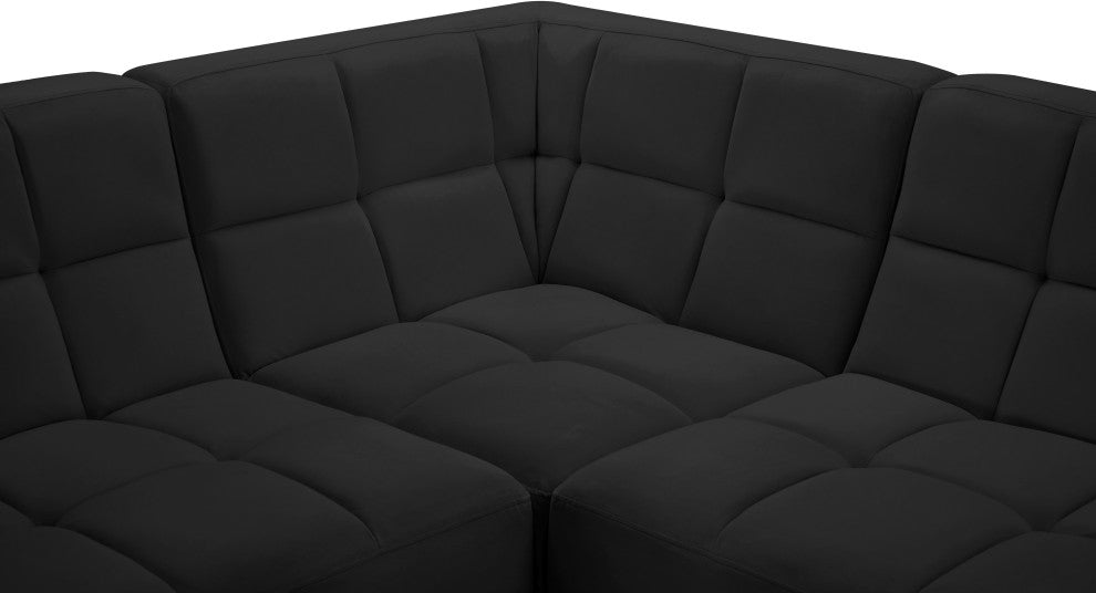 Relax Velvet Upholstered 7-Piece U-Shaped Modular Sectional, Black