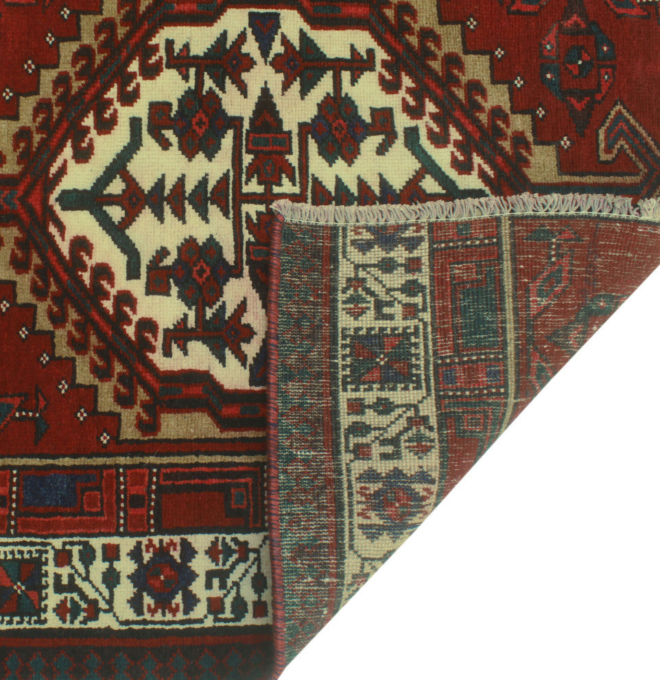 Fine Vintage Distressed Mohamet Red/Ivory Runner, 3'4x10'5