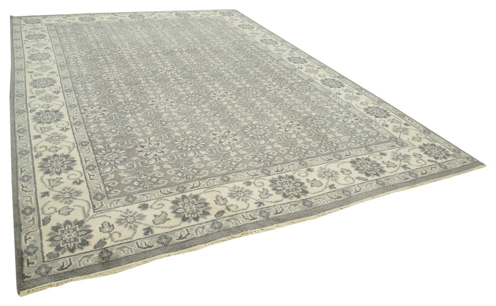Rug N Carpet - Handmade Oriental 9' 9" x 13' 9" Pastel Grey Oushak Rug