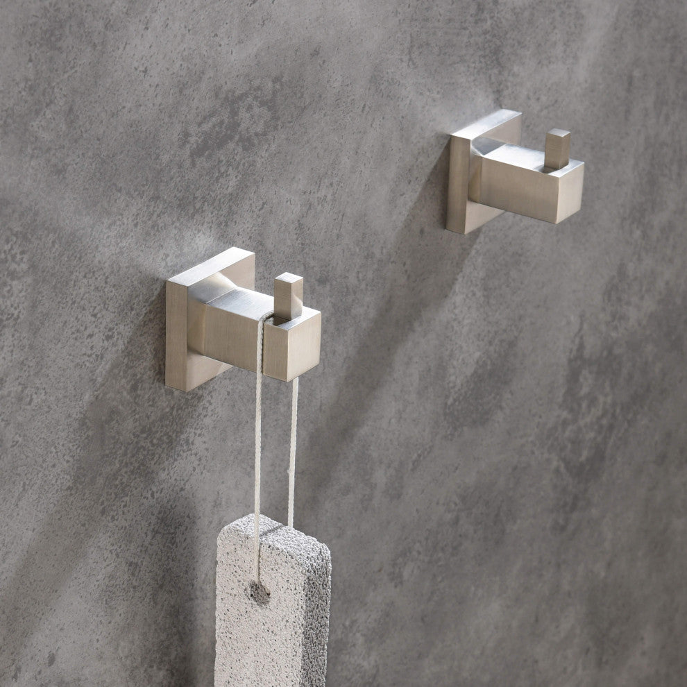 Cube Bathroom Towel & Robe Hook 3 Count, Brushed Nickel