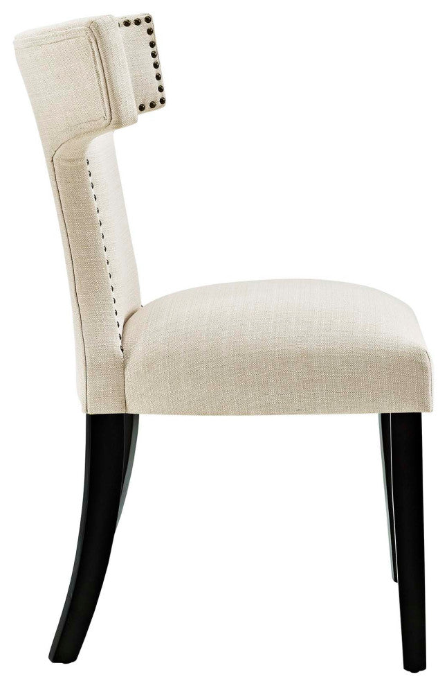 Beige Curve Dining Side Chair Fabric Set of 2