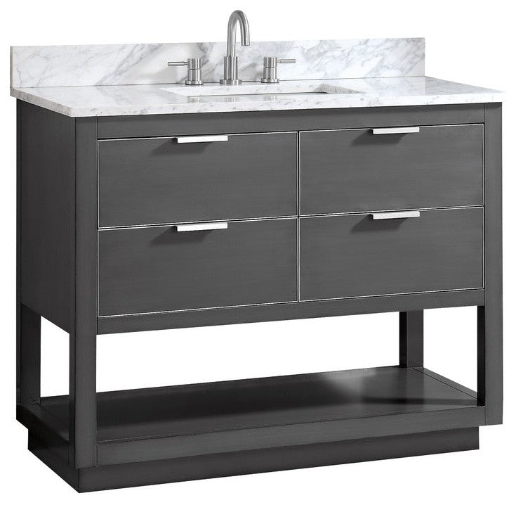 Avanity Allie 43 In. Vanity, Twilight Gray/ Silver, Natural 1" Carrara White Marble Countertop and Backsplash