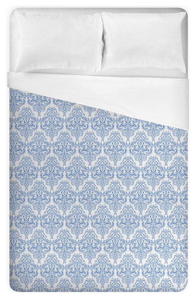 Blue Damask Queen/Full Brushed Poly Duvet Cover