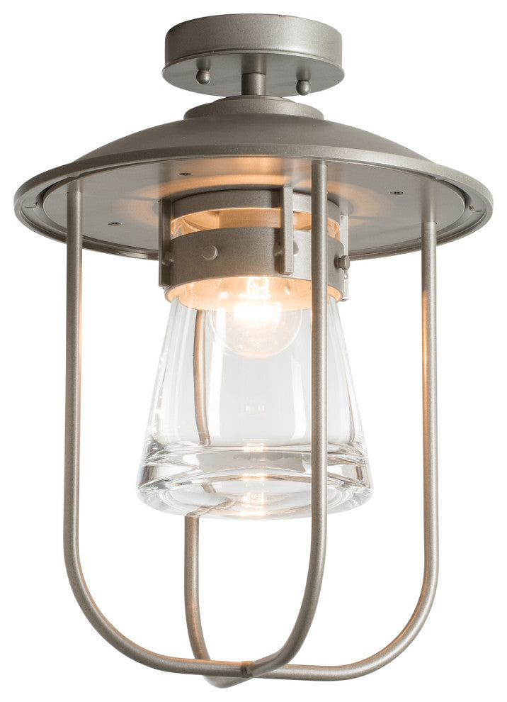 Erlenmeyer Outdoor Semi-Flush, Coastal Burnished Steel Finish, Clear Glass