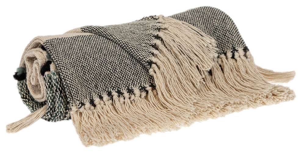 Multicolored Textured Boho Woven Handloom Throw With Tassels