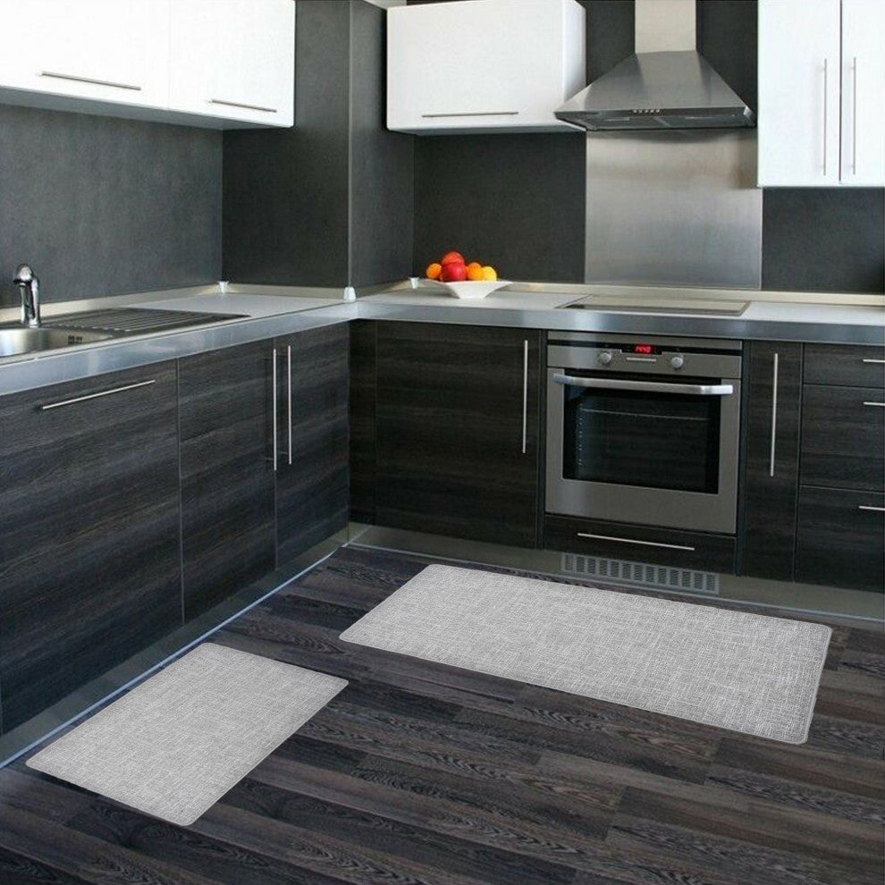 Woven Effect, Light Gray, Kitchen Mat