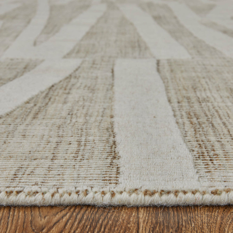 Peconic T8009 Modern/Industrial/Casual Area Rug, Tan/Ivory, 2'x3'