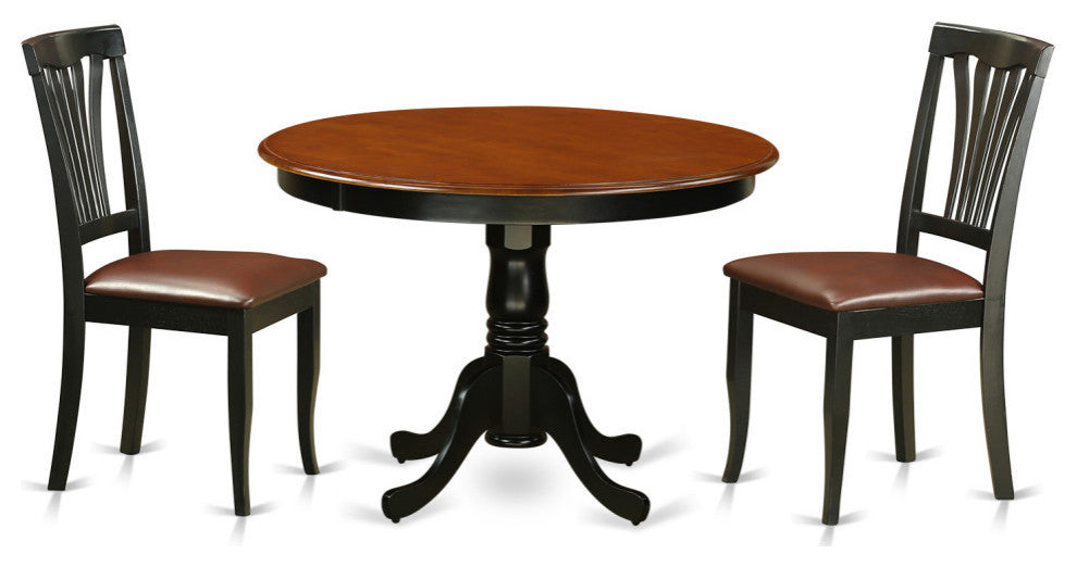 3 Pc Set With A Round Small Table And 2 Leather Dinette Chairs, Black