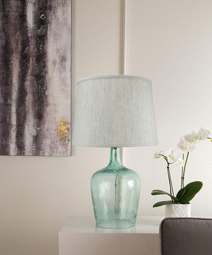 19"h Artisanal Hand-Blown Aqua Green Sea Glass Coastal Style Table Lamp with Tex