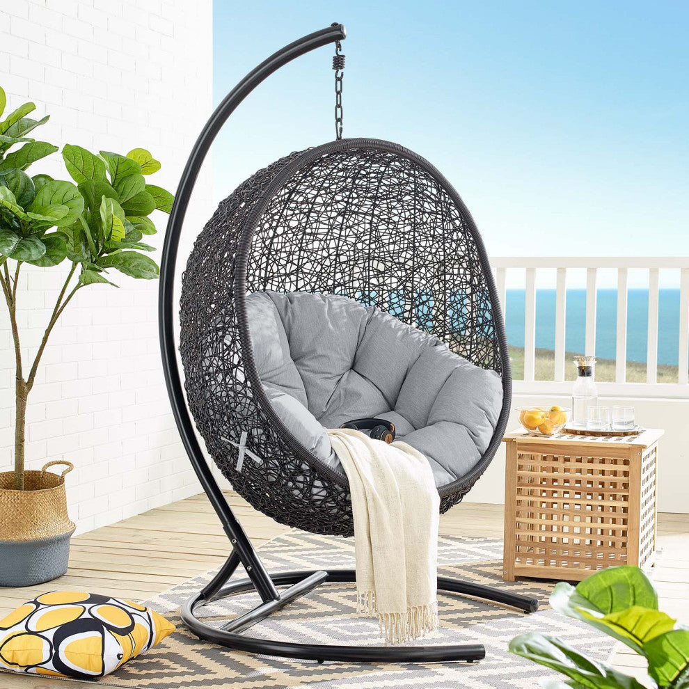 Swing Lounge Chair, Sunbrella, Black Gray, Modern, Outdoor Patio Bistro