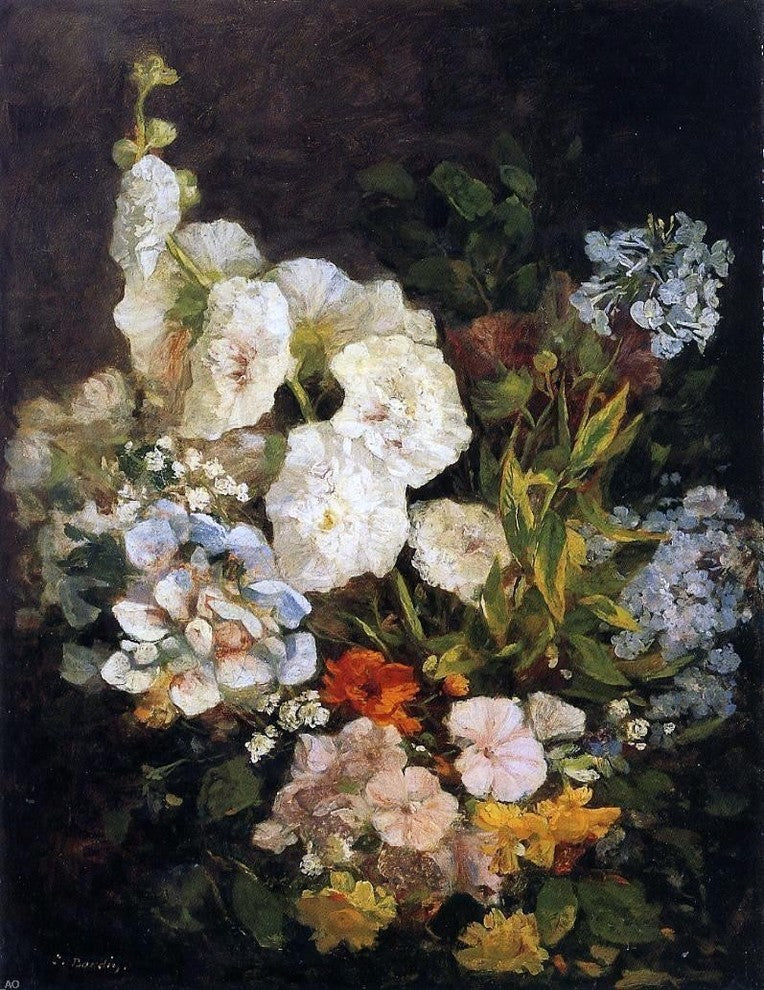 Eugene-Louis Boudin Spray of Flowers, Hollyhocks Wall Decal Print