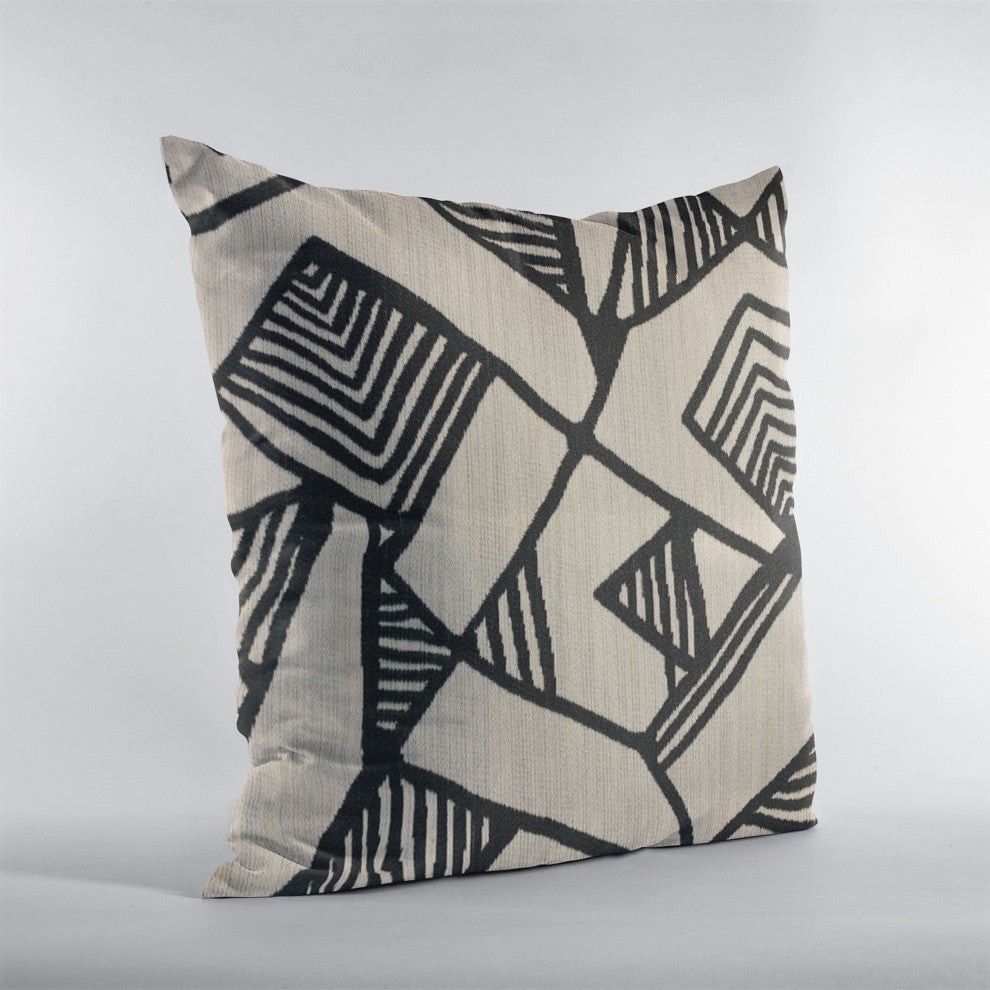 Plutus Black Beige Architecture Geometric Luxury Throw Pillow, 20"x20"