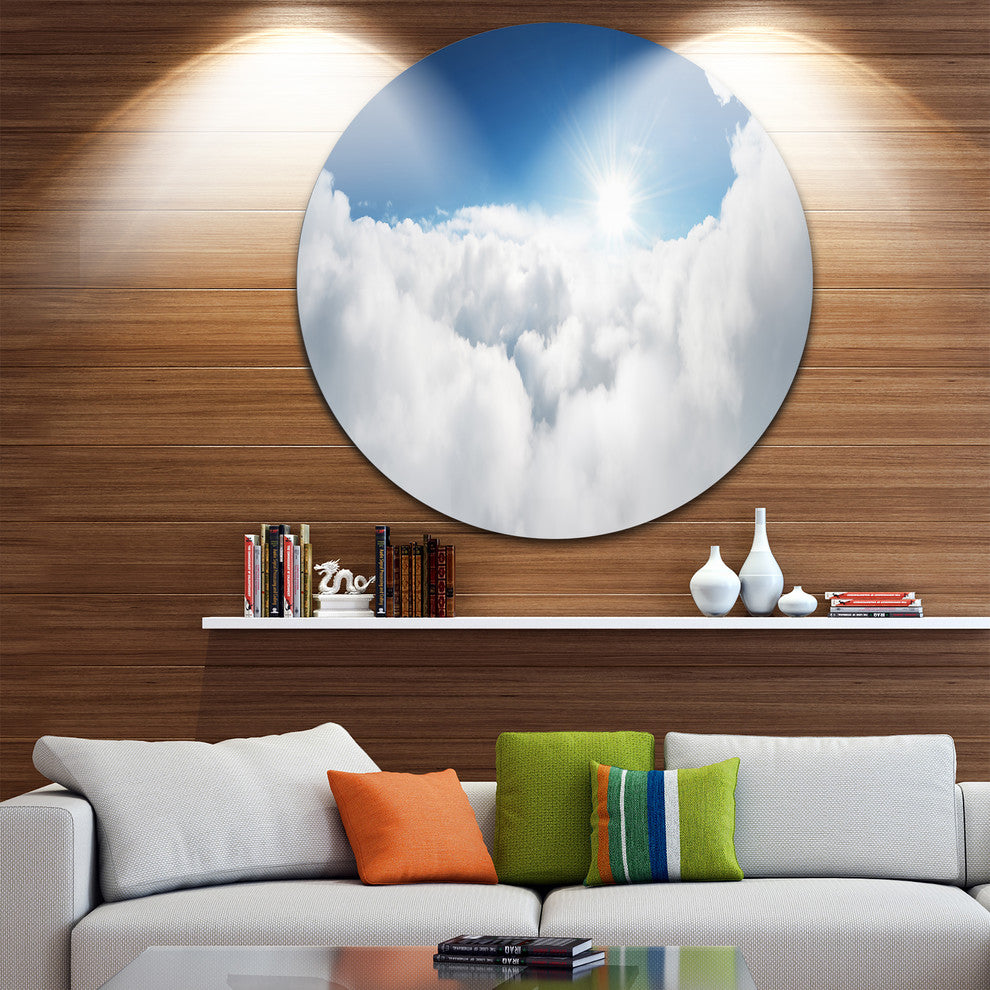 Blue Sky And Sun Over Clouds, Landscape Round Wall Art, 36"