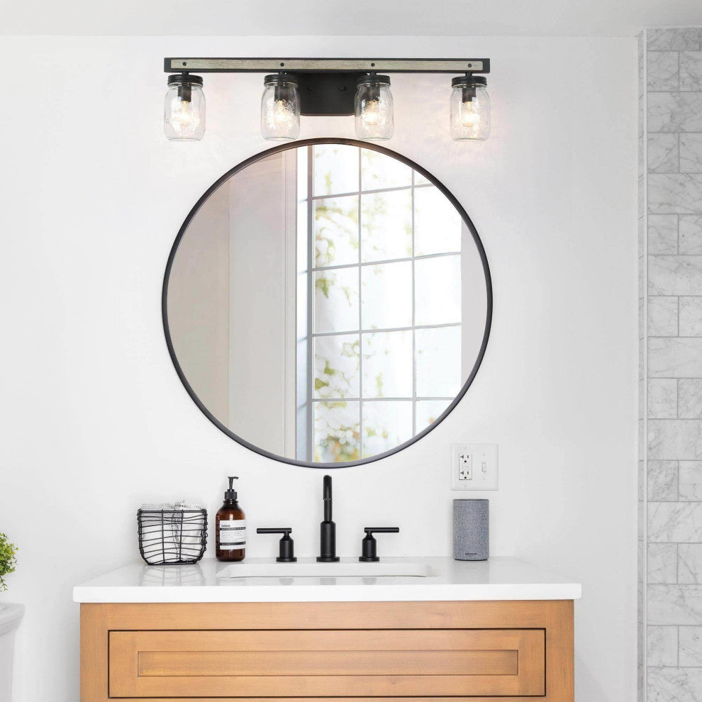 LNC Farmhouse  4-Light Black Bathroom Vanity Light With Mason Jar Glass