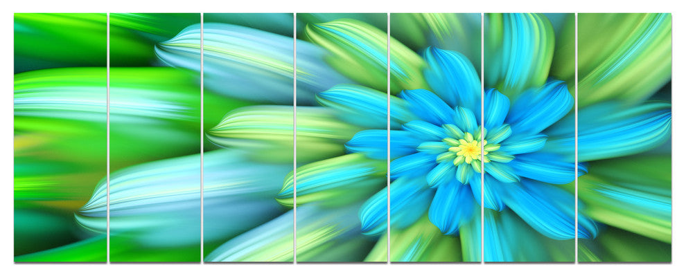 Massive Green Fractal Flower, Floral Canvas Art Print, 83"x32", 7 Panels