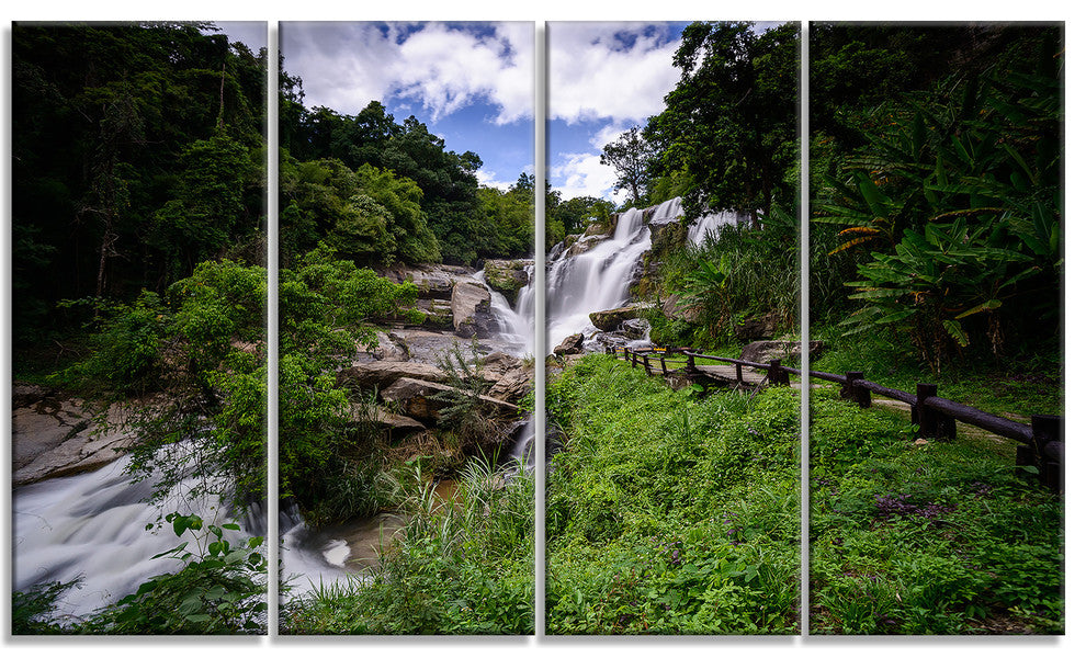 Mae Klang Waterfall Thailand, Large Landscape Canvas Art, 48"x28", 4 Panels