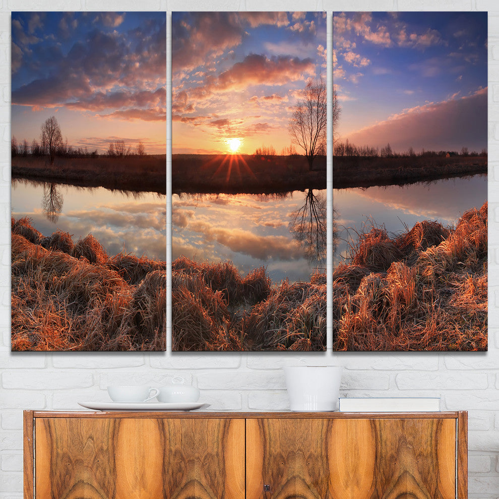 "Sunrise Above Spring River" Photo Canvas Art Print, 3 Panels, 36"x28"