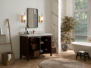 Elizabeth 48 Single Sink Bath Vanity in Dark Walnut Teak 2" White Quartz