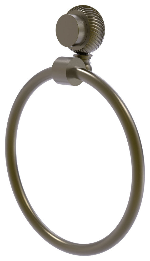 Venus Towel Ring With Twist Accent, Antique Brass