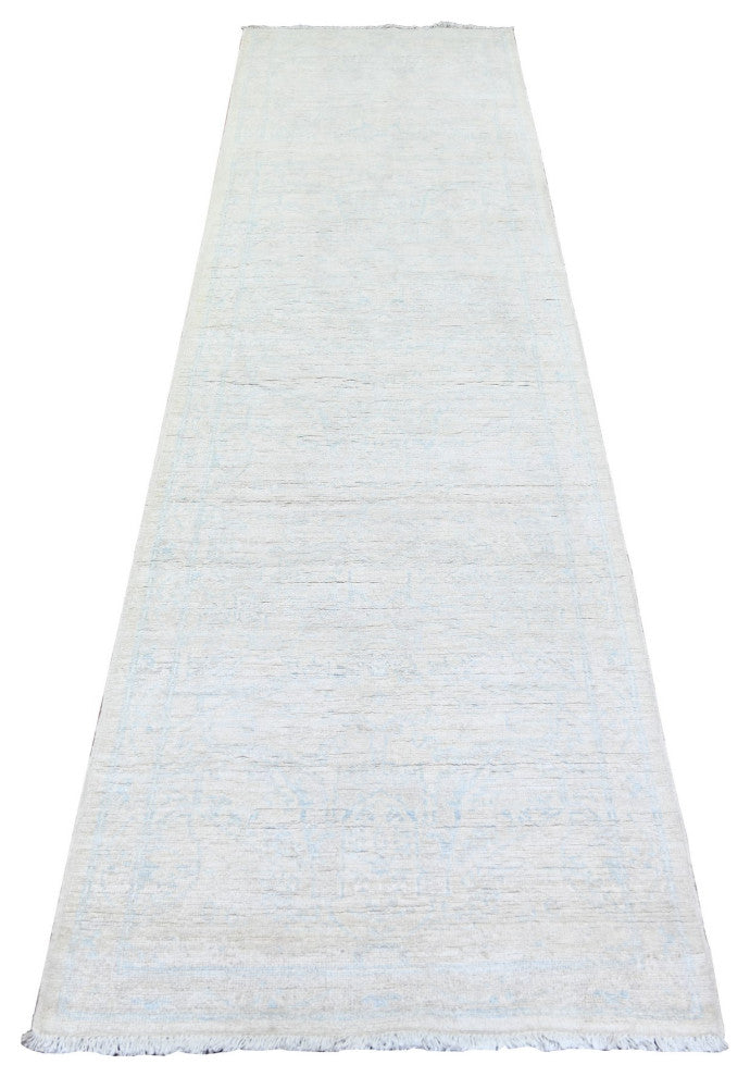 White Wash Peshawar Wool Hand Knotted Oriental Rug, 2'8"x9'7"