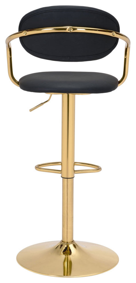 Bar Stool Chair Barstool, Faux Vinyl Leather, Steel, Black, Gold, Cafe Bistro