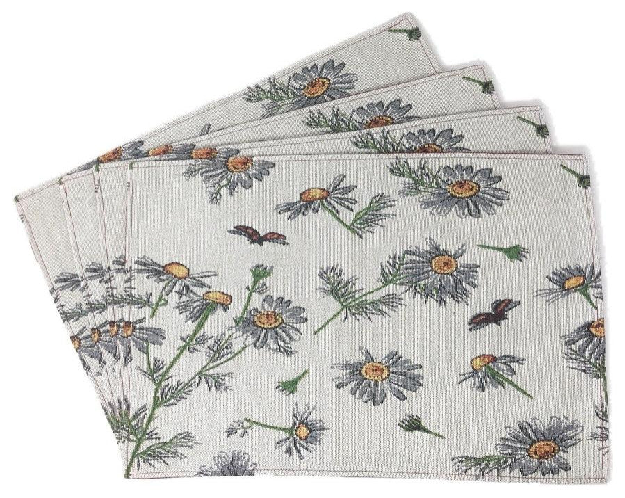 Seasonal Floral Woven Fabric Tapestry Kitchen Table Mats Cloth Placemats, Daisies