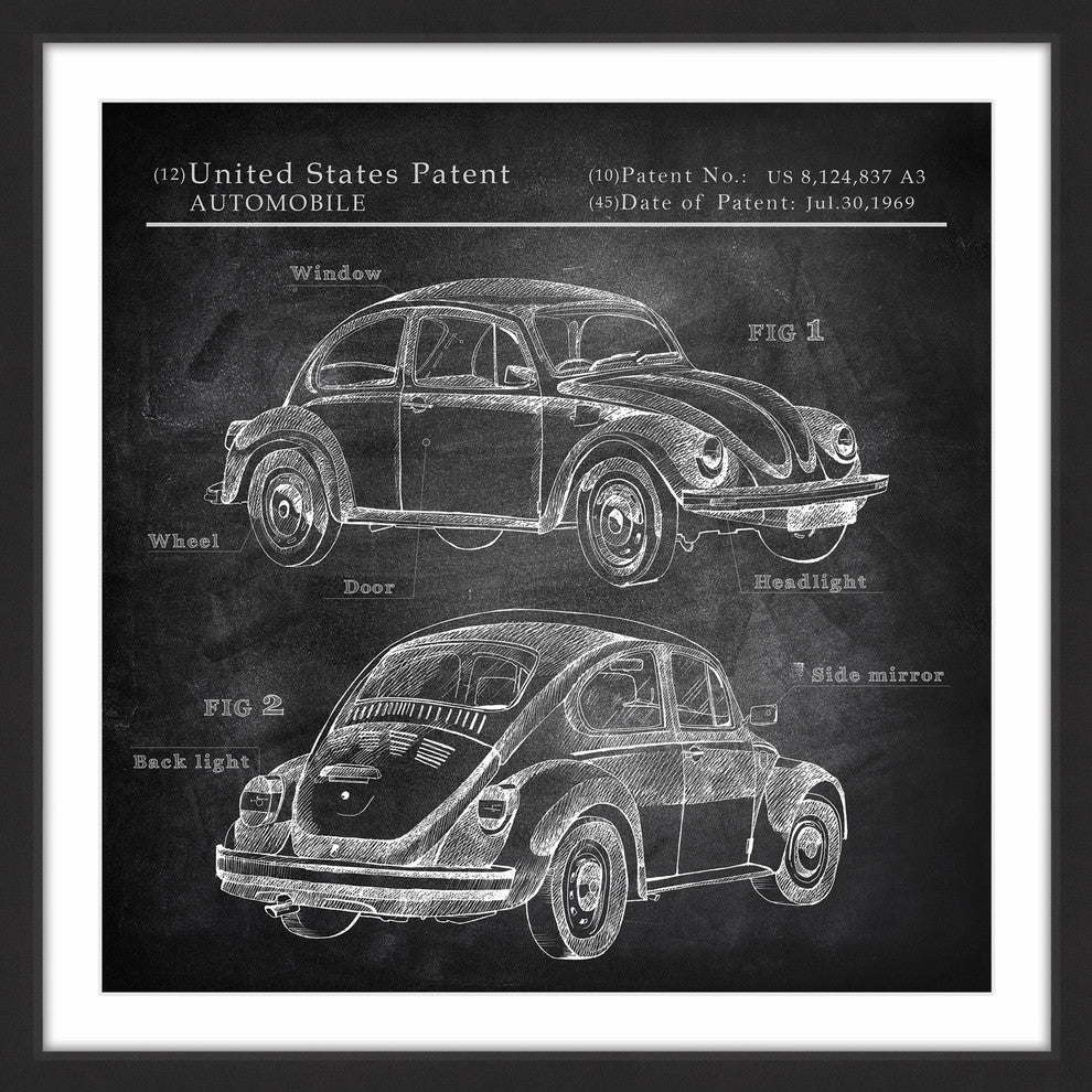 "VW Beetle Design" Framed Painting Print, 12"x12"