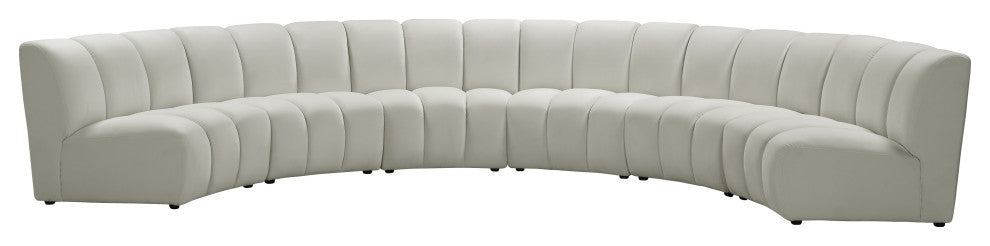 Infinity Channel Tufted Velvet Modular Chair, Cream, 6 Piece